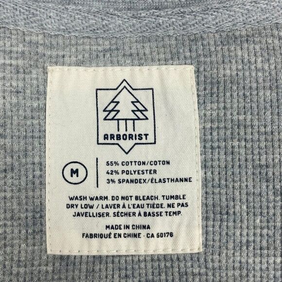 Arborist unisex Canada Grey Embroidered Waffle Knit Long Sleeve Henley US M - Picture 6 of 6